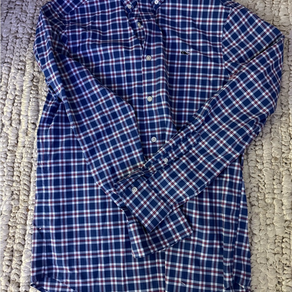 Vineyard Vines Blue and White Plaid Button Down Shirt